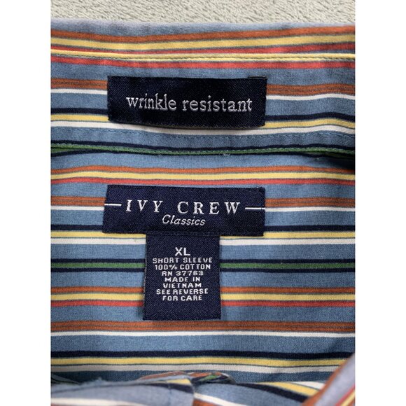 IVY Crew Classics Men's XL Blue Wrinkle Resistant Striped Button-Down Shirt - Picture 3 of 8
